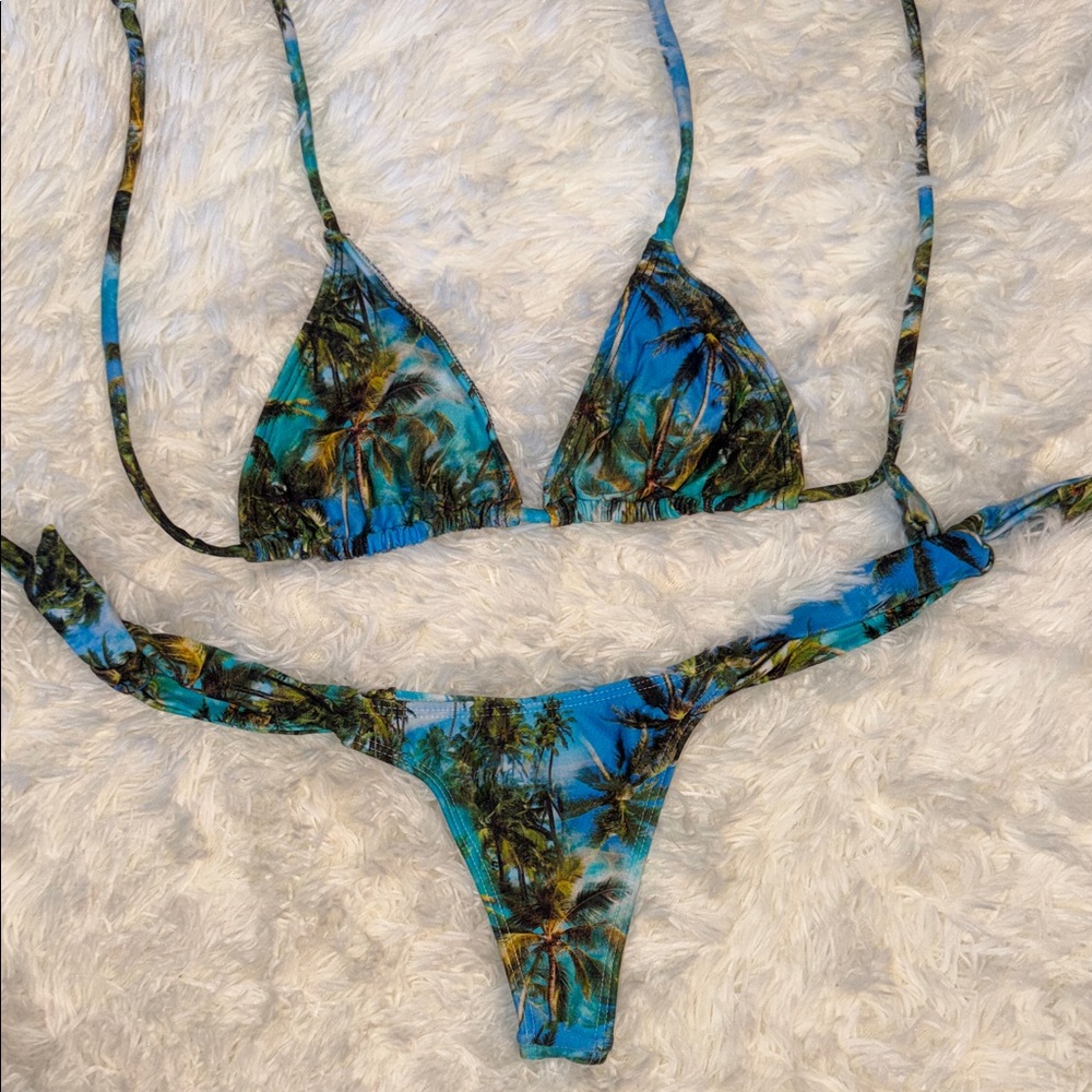 Brazilian Thong Tropical Print Bikini Set